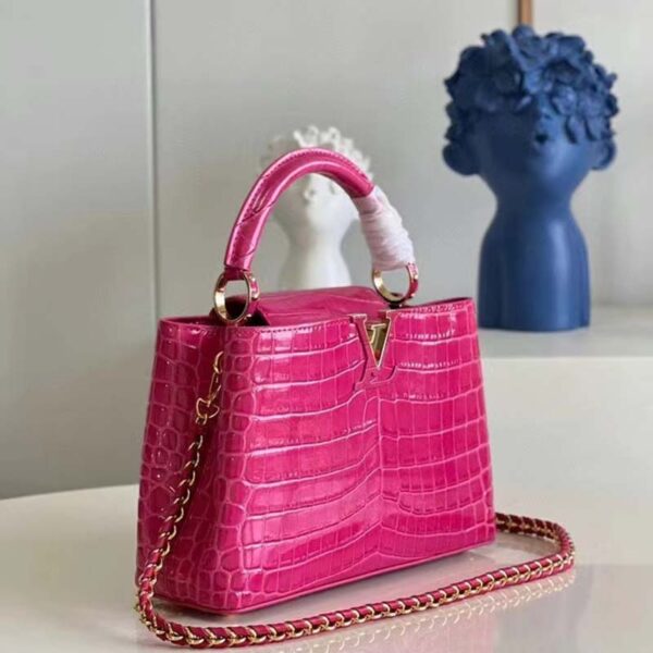 Louis Vuitton LV Women Capucines BB Handbag Pink Crocodilian Leather (2)