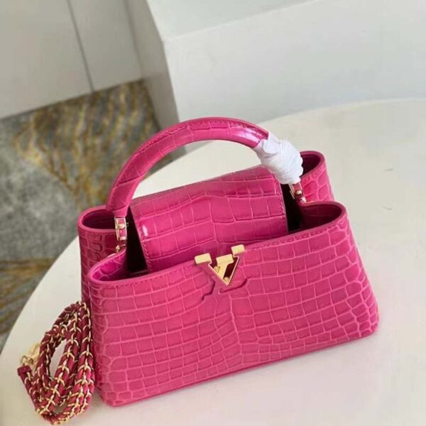Louis Vuitton LV Women Capucines BB Handbag Pink Crocodilian Leather (5)