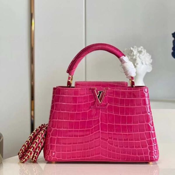 Louis Vuitton LV Women Capucines BB Handbag Pink Crocodilian Leather (6)