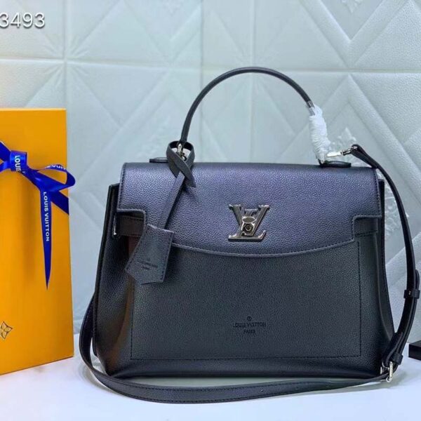 Louis Vuitton LV Women Lockme Ever MM Handbag Black Soft Grained Calfskin (8)