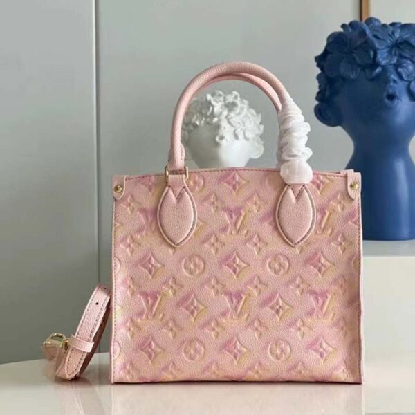 Louis Vuitton LV Women OnTheGo PM Tote Bag Pink Sprayed Embossed Grained Cowhide (10)