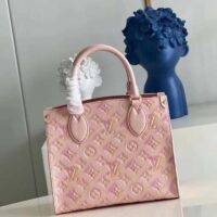 Louis Vuitton LV Women OnTheGo PM Tote Bag Pink Sprayed Embossed Grained Cowhide (7)