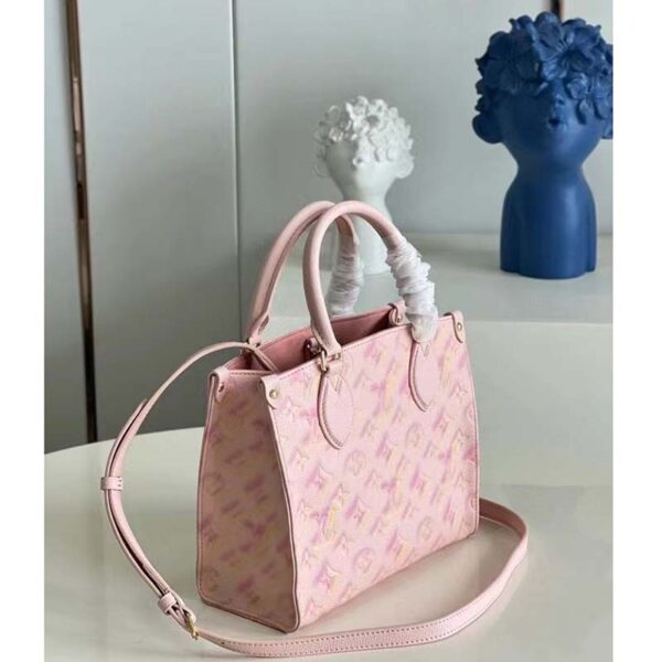 Louis Vuitton LV Women OnTheGo PM Tote Bag Pink Sprayed Embossed Grained Cowhide (6)