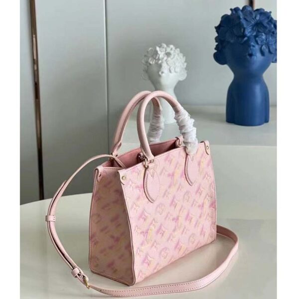 Louis Vuitton LV Women OnTheGo PM Tote Bag Pink Sprayed Embossed Grained Cowhide (6)