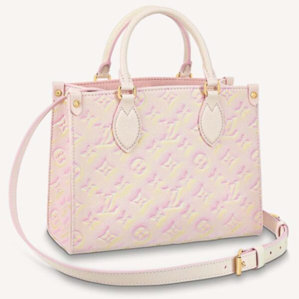 Louis Vuitton LV Women OnTheGo PM Tote Bag Pink Sprayed Embossed Grained Cowhide (7)