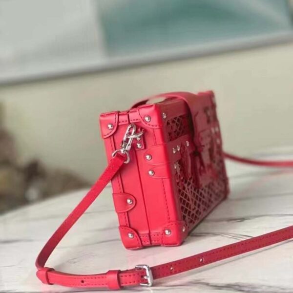 Louis Vuitton LV Women Petite Malle Handbag Red Patent Calfskin Cowhide Leather (1)