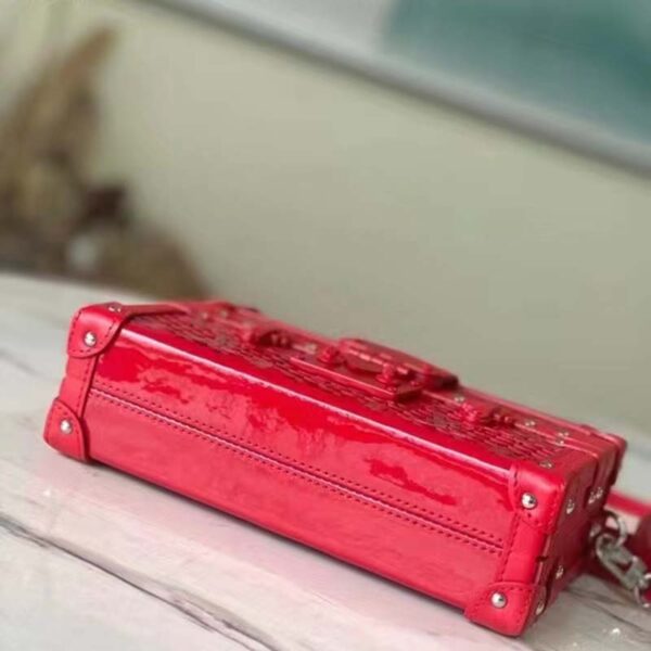 Louis Vuitton LV Women Petite Malle Handbag Red Patent Calfskin Cowhide Leather (9)