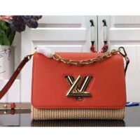 Louis Vuitton LV Women Twist MM Handbag Orange Raffia Smooth Cowhide Leather (8)