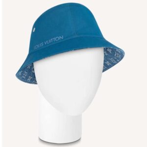 Louis Vuitton Unisex Monogram Essential Bucket Hat Blue Cotton Foil LV Signature