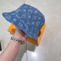 Louis Vuitton Unisex Monogram Essential Bucket Hat Blue Cotton Foil LV Signature (3)