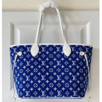 Louis Vuitton Women Neverfull MM Tote Blue Monogram Jacquard Velvet Cowhide Leather (5)