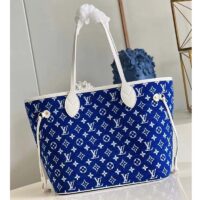 Louis Vuitton Women Neverfull MM Tote Blue Monogram Jacquard Velvet Cowhide Leather (5)