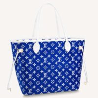 Louis Vuitton Women Neverfull MM Tote Blue Monogram Jacquard Velvet Cowhide Leather (5)