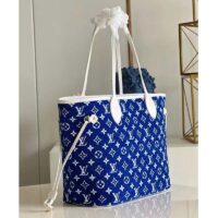 Louis Vuitton Women Neverfull MM Tote Blue Monogram Jacquard Velvet Cowhide Leather (5)