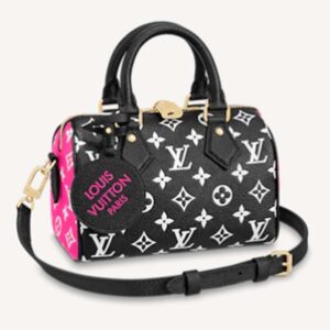 Louis Vuitton Women Speedy Bandouliere 20 Bag Black Printed Embossed Grained Cowhide