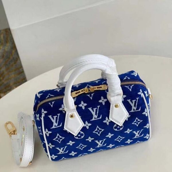 Louis Vuitton Women Speedy Bandouliere 20 Bag Blue Monogram Jacquard Velvet Cowhide (1)