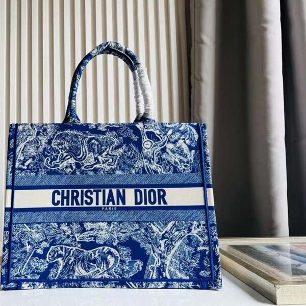 Dior Unisex CD Large Book Tote Fluorescent Blue Toile De Jouy Transparent Canvas (4)