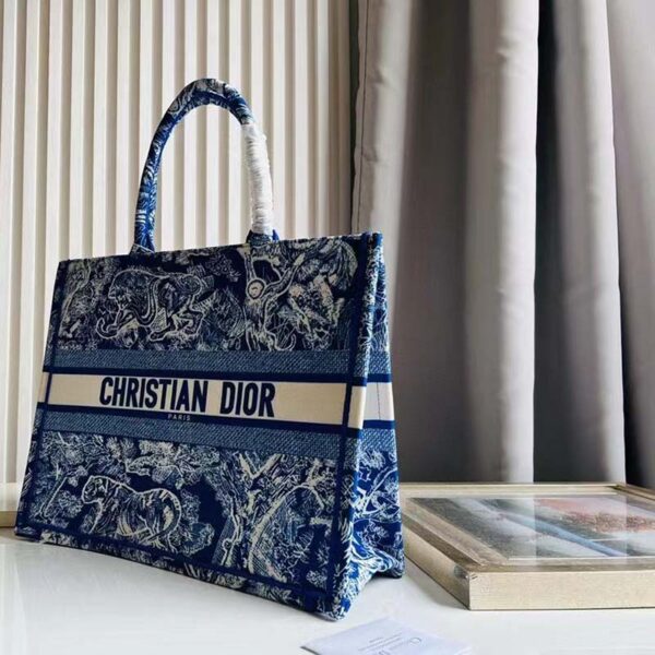 Dior Unisex CD Large Book Tote Fluorescent Blue Toile De Jouy Transparent Canvas (5)