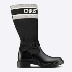 Dior Unisex CD Shoes D-Major Boot Black White Technical Fabric Black Calfskin