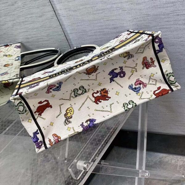 Dior Women CD Large Dior Book Tote Latte Multicolor Dior Pixel Zodiac Embroidery (3)