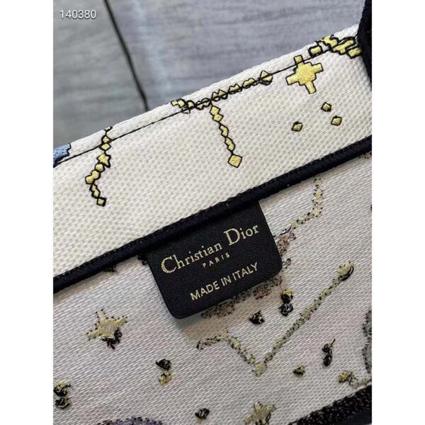 Dior Women CD Large Dior Book Tote Latte Multicolor Dior Pixel Zodiac Embroidery (6)