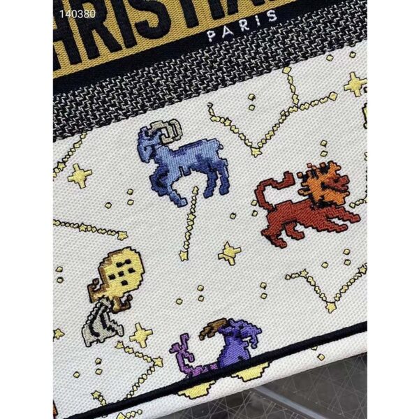 Dior Women CD Large Dior Book Tote Latte Multicolor Dior Pixel Zodiac Embroidery (7)