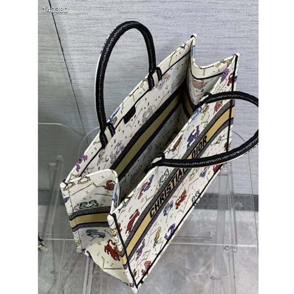 Dior Women CD Large Dior Book Tote Latte Multicolor Dior Pixel Zodiac Embroidery (8)