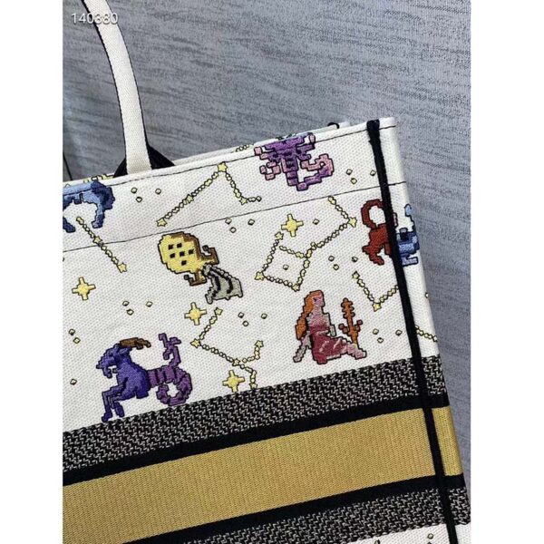 Dior Women CD Large Dior Book Tote Latte Multicolor Dior Pixel Zodiac Embroidery (9)