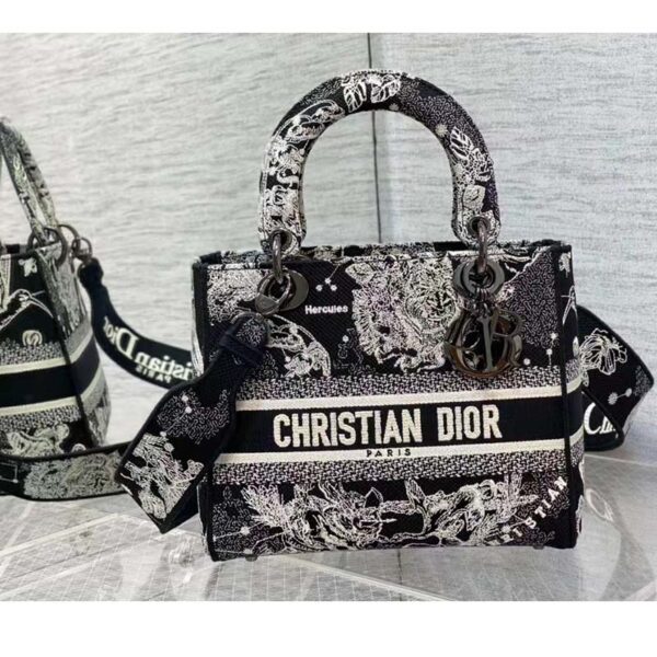 Dior Women CD Medium Lady D-Lite Bag Black Toile De Jouy Zodiac Embroidery (1)