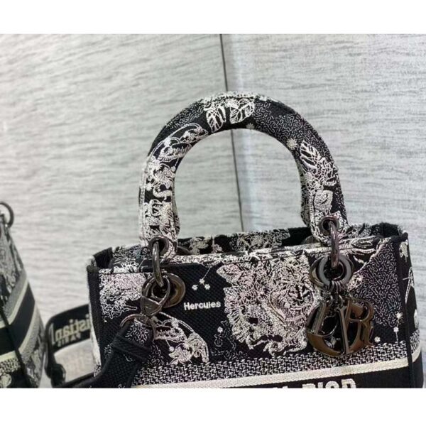 Dior Women CD Medium Lady D-Lite Bag Black Toile De Jouy Zodiac Embroidery (10)