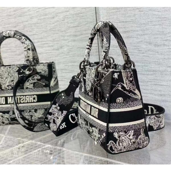 Dior Women CD Medium Lady D-Lite Bag Black Toile De Jouy Zodiac Embroidery (8)