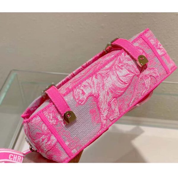 Dior Women CD Small Diorcamp Bag Transparent Canvas Fluorescent Pink Toile De Jouy (12)