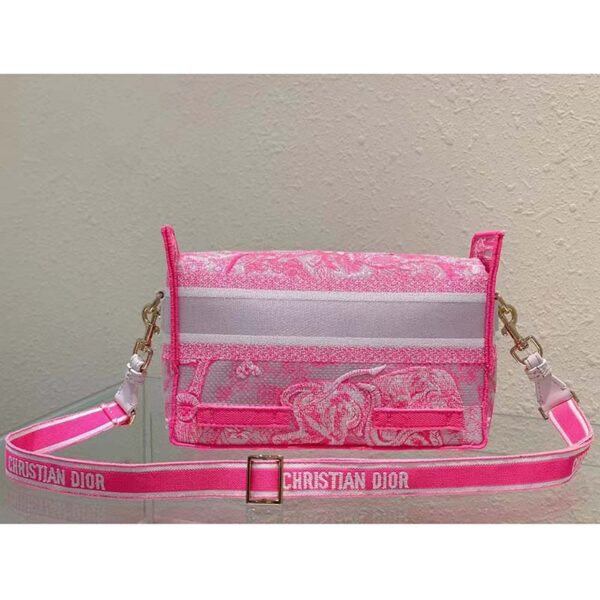 Dior Women CD Small Diorcamp Bag Transparent Canvas Fluorescent Pink Toile De Jouy (13)