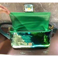 Fendi Women FF Baguette 1997 Green Leather Sequinned Bag (5)