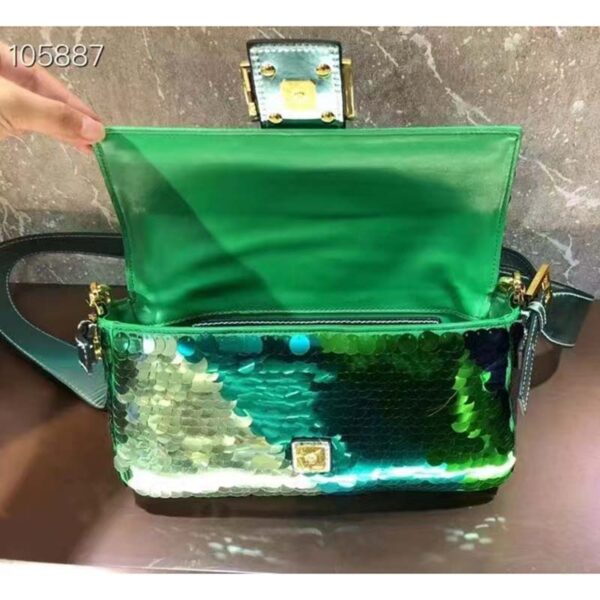 Fendi Women FF Baguette 1997 Green Leather Sequinned Bag (4)