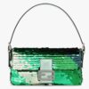 Fendi Women FF Baguette 1997 Green Leather Sequinned Bag