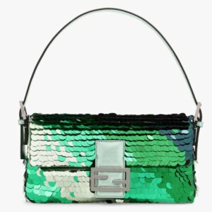 Fendi Women FF Baguette 1997 Green Leather Sequinned Bag