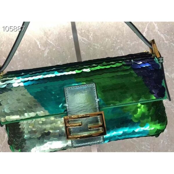 Fendi Women FF Baguette 1997 Green Leather Sequinned Bag (7)