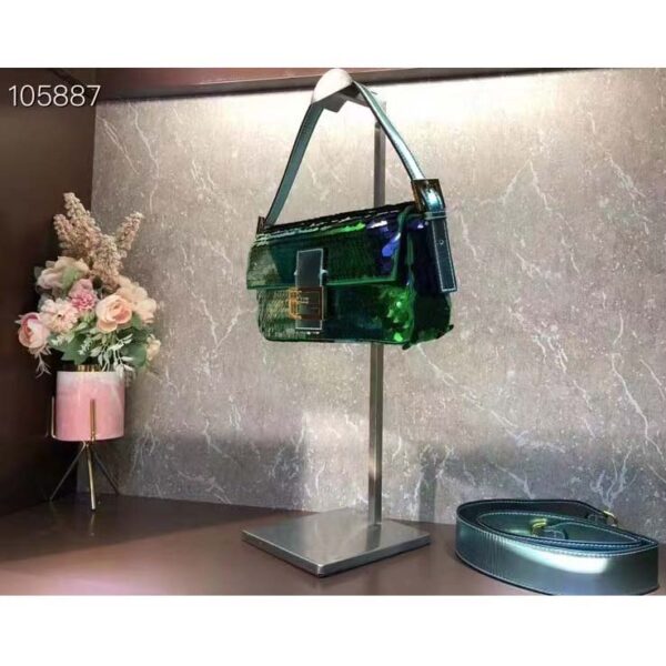 Fendi Women FF Baguette 1997 Green Leather Sequinned Bag (9)