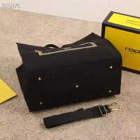 Fendi Women FF Small Shopping Bag Fendace Embroidered Black Canvas Logo Shopper (11)