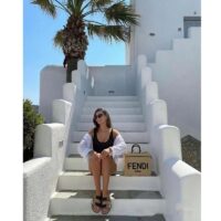 Fendi Women Sunshine Medium Beige Black Straw Shopper (7)