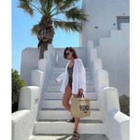 Fendi Women Sunshine Medium Beige Black Straw Shopper (7)