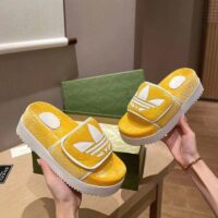 Gucci Unisex Adidas x Gucci GG Platform Sandal Yellow GG Cotton Sponge (10)