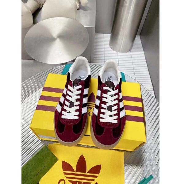 Gucci Unisex Adidas x Gucci Gazelle Sneaker Burgundy Suede Trefoil Embossed (1)