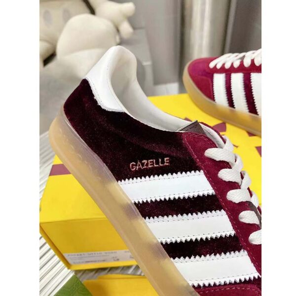 Gucci Unisex Adidas x Gucci Gazelle Sneaker Burgundy Suede Trefoil Embossed (6)