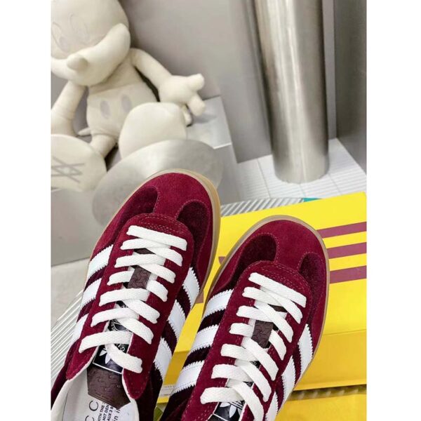 Gucci Unisex Adidas x Gucci Gazelle Sneaker Burgundy Suede Trefoil Embossed (9)