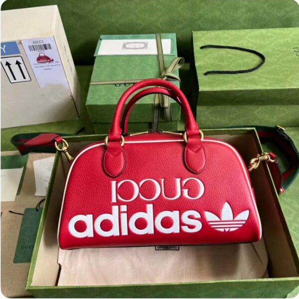 Gucci Unisex Adidas x Gucci Mini Duffle Bag Red Leather Interlocking G (5)