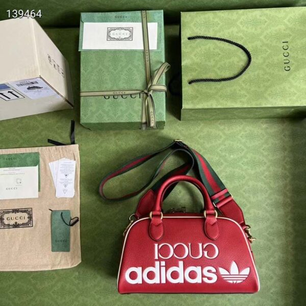 Gucci Unisex Adidas x Gucci Mini Duffle Bag Red Leather Interlocking G (6)