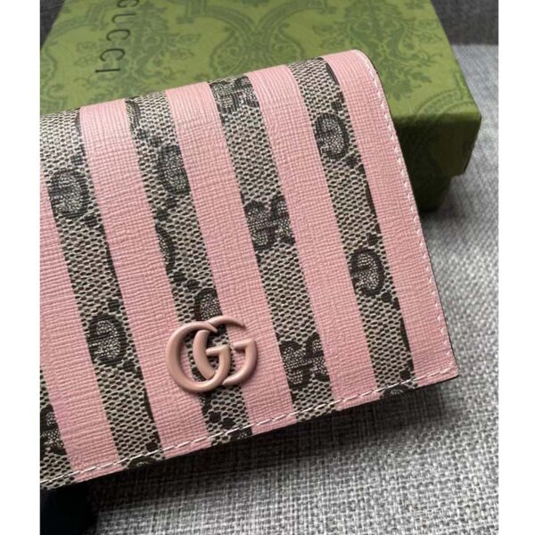 Gucci Unisex Card Case Wallet Double G Pink Stripe Print GG Supreme Canvas (2)