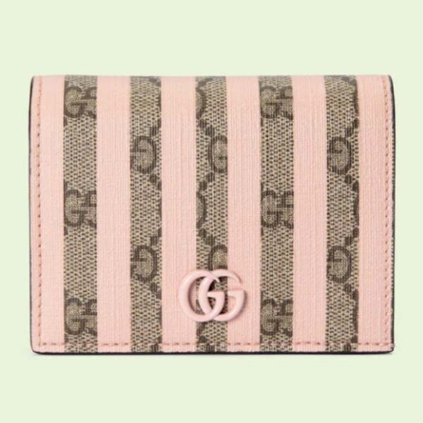 Gucci Unisex Card Case Wallet Double G Pink Stripe Print GG Supreme Canvas (4)
